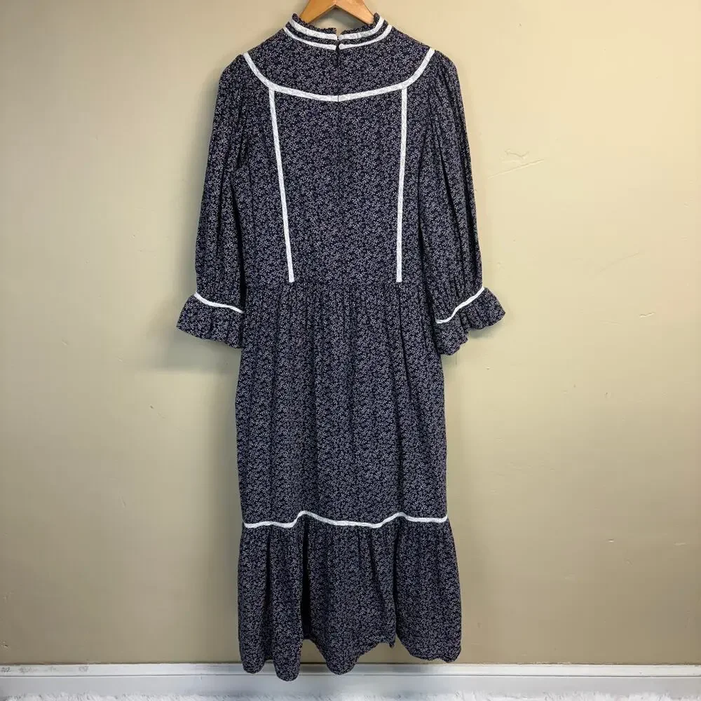 Anthropologie Meadows Amaryllis Blue White Floral Peasant Boho Dress Size 6 - Picture 3 of 7